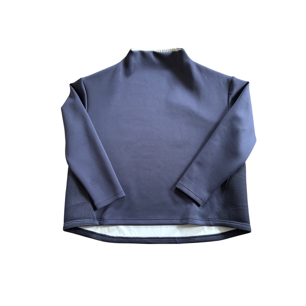 Aday Mesh Back Sweatshirt Navy Blue Mock Neck Athleisure Pullover Top Womens